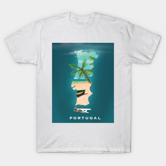 Portugal Map Travel Poster T-Shirt by nickemporium1